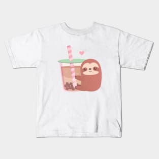 Cute Sloth Loves Bubble Tea Kids T-Shirt